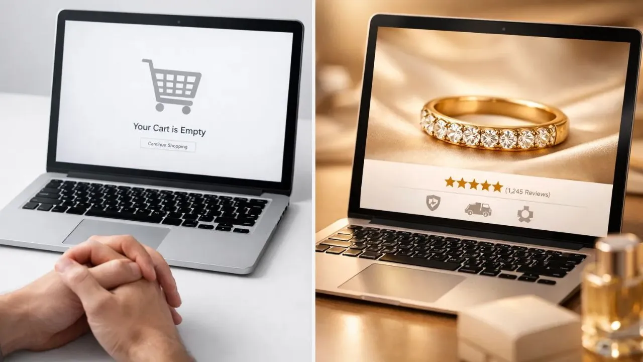 Why jewelry website visitors leave without buying — conversion failure vs. optimised product page comparison
